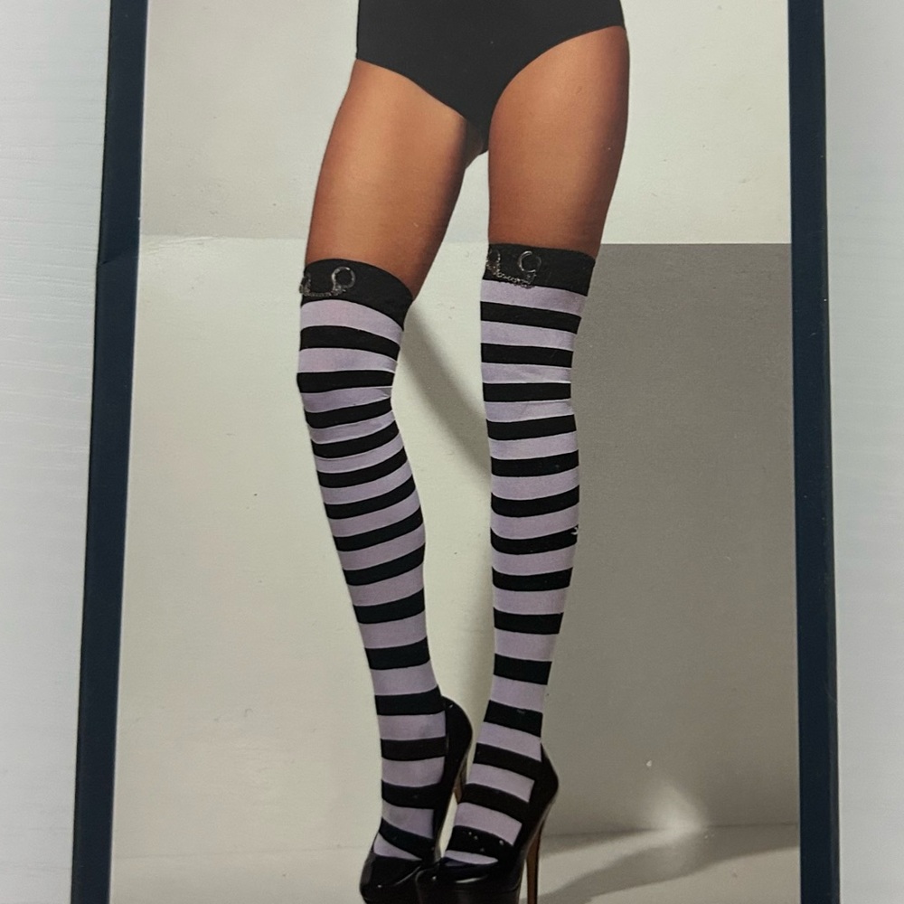 Miffy Black and White Striped Thigh-High Socks